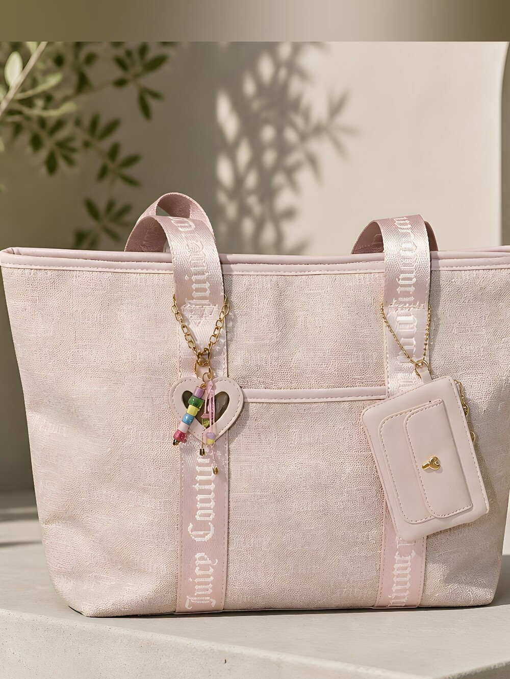 Blush Pink Logo Tote with Card Holder & Mirror/bead Charm